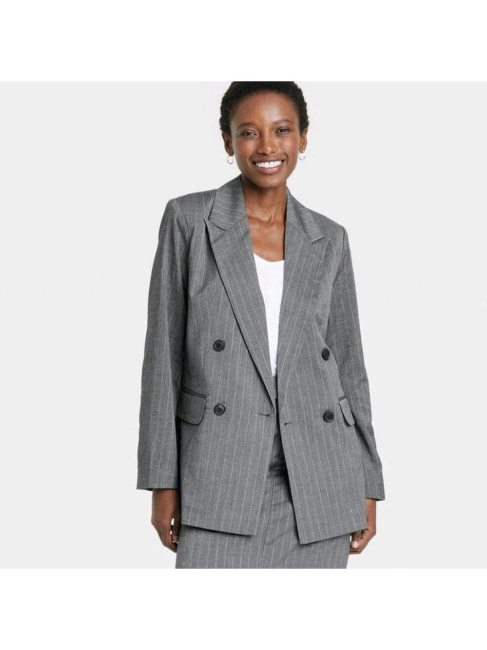 A NEW DAY GRAY PINSTRIPE DOUBLE BREASTED OVERSIZED STRUCTURED BLAZER NWT XS/S